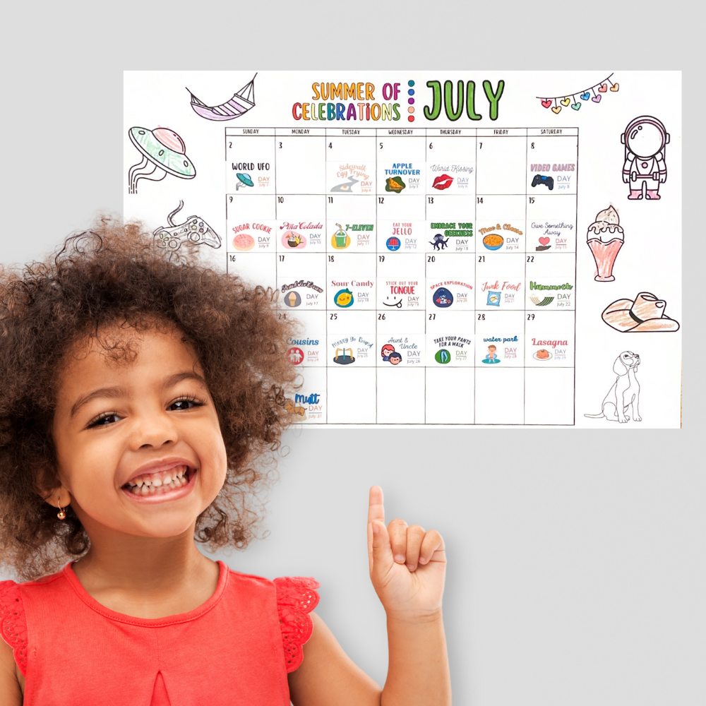 Summer Wall Calendar with Quirky Holiday Stickers