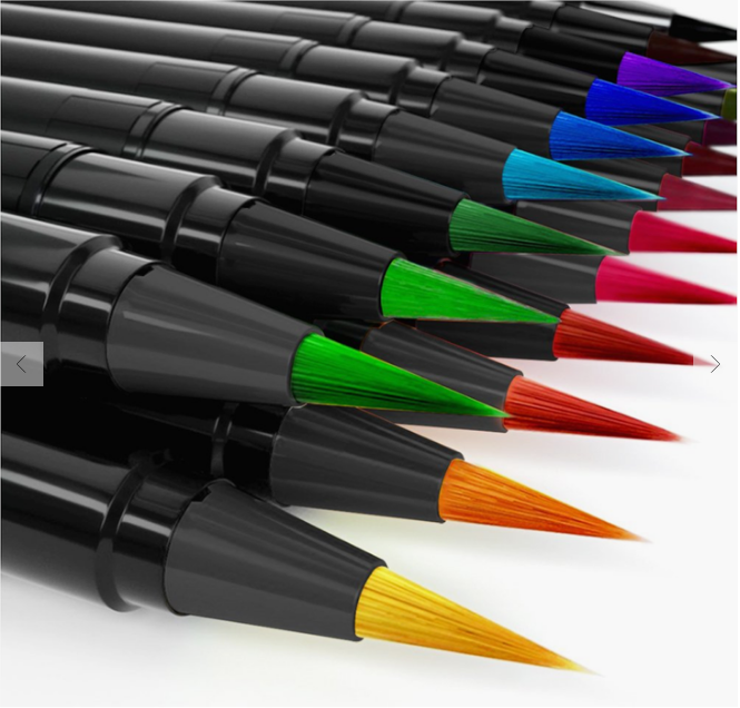 Brush pen over colored pencils
