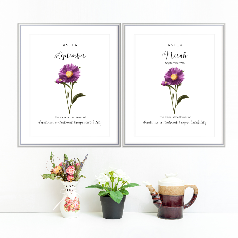 Birth Month Flower Watercolor Art Print - Personalized