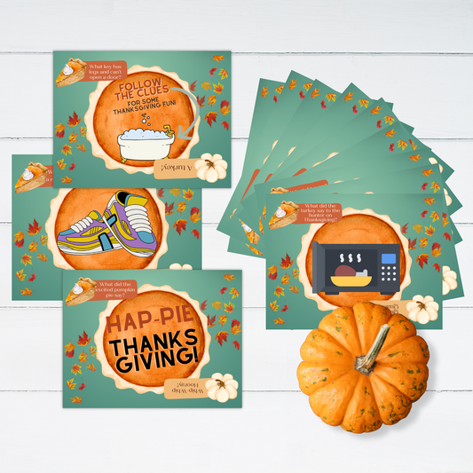 Thanksgiving treasure hunt cards with jokes