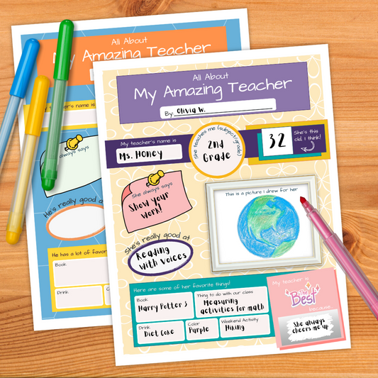 Fill-in-the-blank pages for a child to write a personalized letter to their teacher.