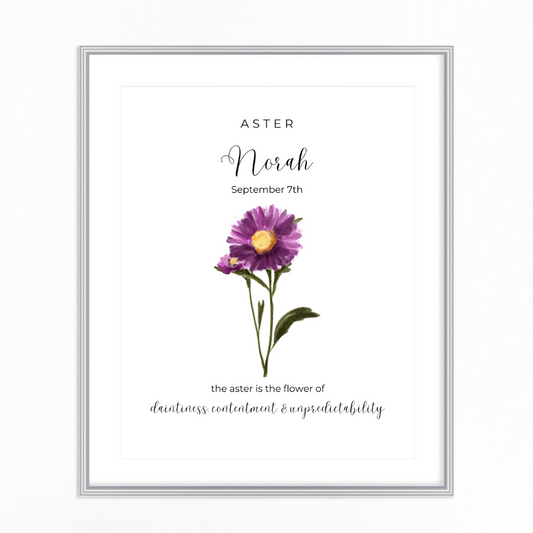 Birth Month Flower Watercolor Art Print - Personalized